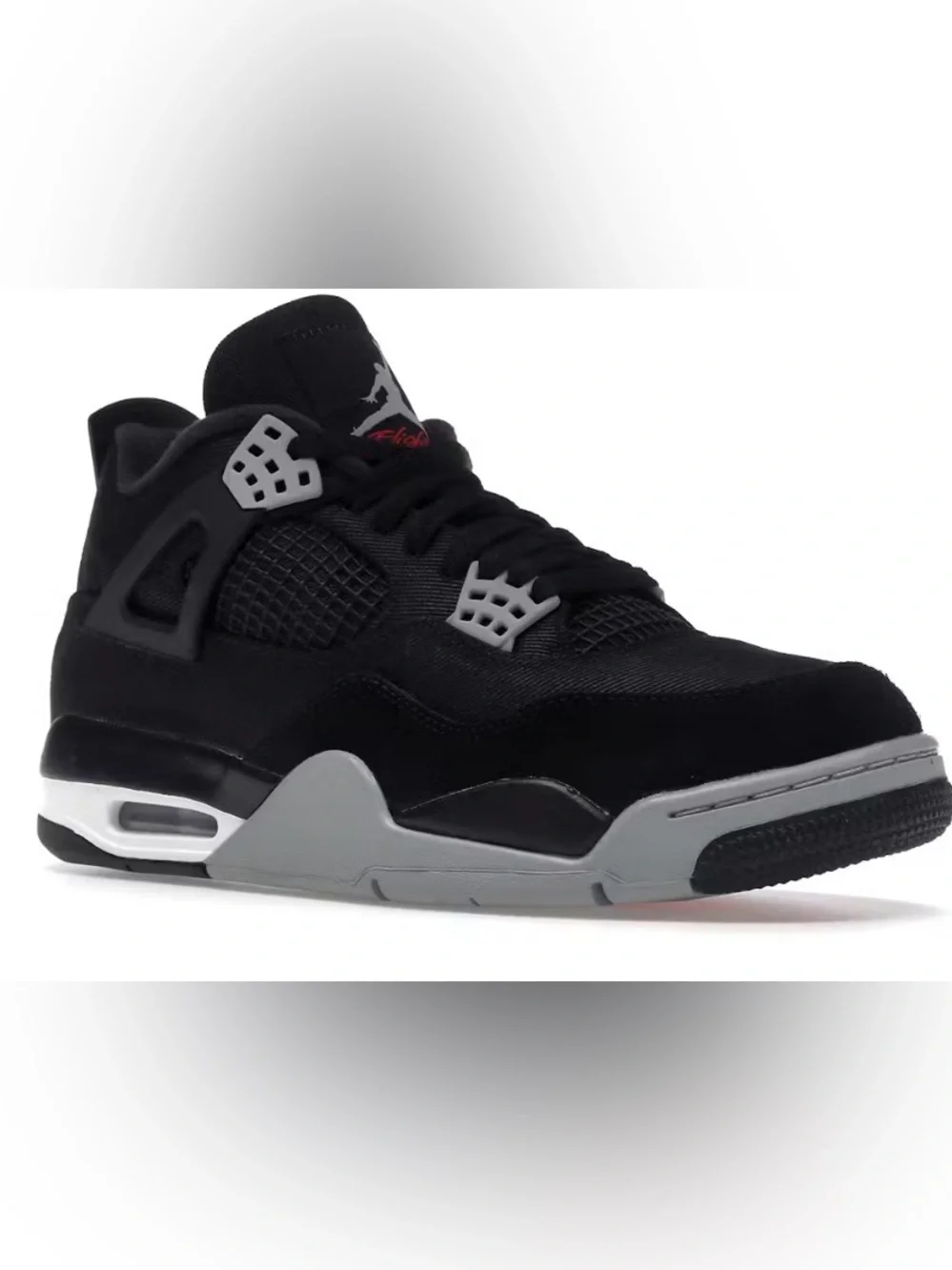 Jordan 4 Men’s Black and Gray Retro Sneakers with Red Logo